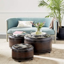 Deco 79 Wood Storage Ottoman With Tufted Top, Set Of 3 29&quot;, 25&quot;, 20&quot;W, Brown - £291.73 GBP