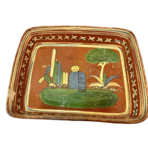 VTG Signed Handmade 50&#39;s Mexican Redware Hand Painted Terra Cotta Dish 1... - $30.07