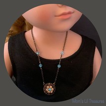 18” Doll Jewelry Vintage Look Flower Design Turquoise Rhinestone Accent Necklace - £7.75 GBP