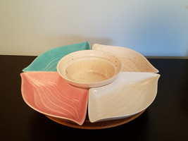 California L34 USA Pottery Various Color w/ Brown Speckled 4 Pc. Lazy Susan Set - £23.70 GBP