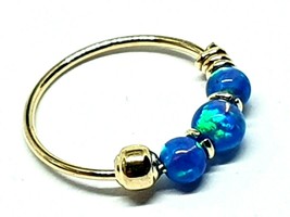 Blue Opal Gold Nose Ring 9k Gold 8mm 22g (0.6mm) 3 Opal Beads Tragus Earring - £18.90 GBP