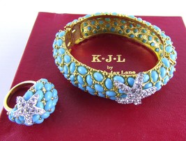 Kenneth Jay Lane, Crystal Starfish and Faux Turquoise Set Cuff Bracelet and Ring - £161.52 GBP