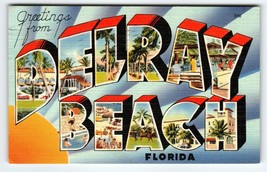 Greetings From Delray Beach Florida Large Letter Linen Postcard 1947 Tichnor - £72.87 GBP