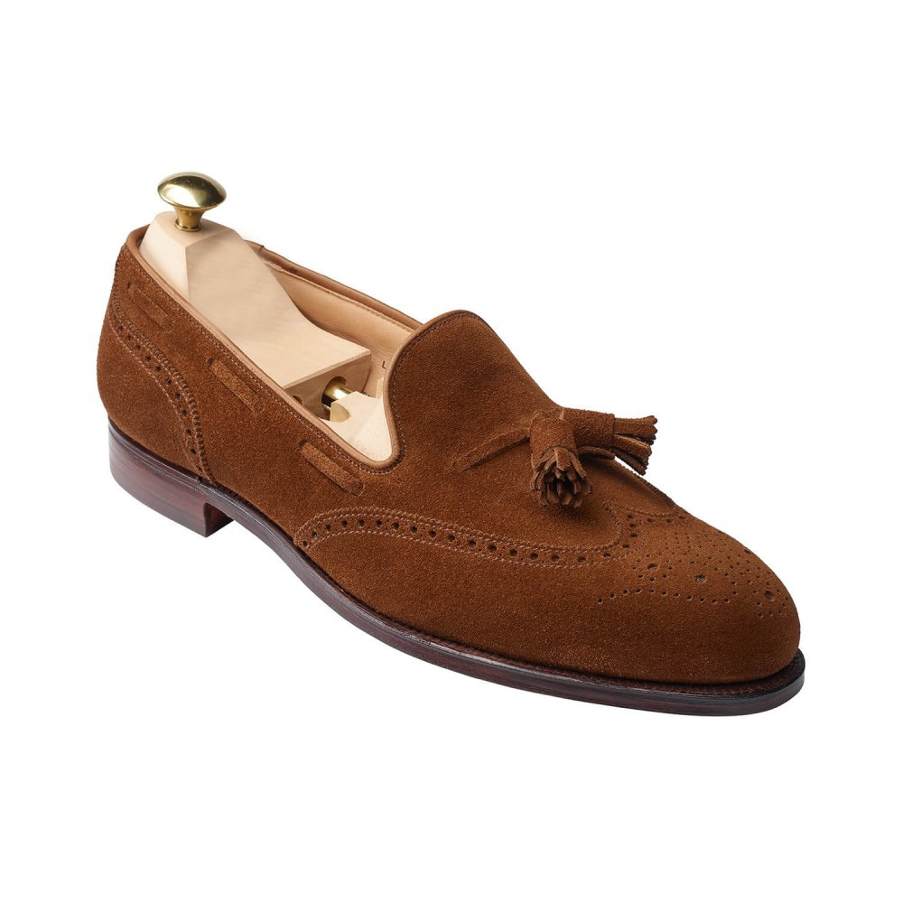 Men Brown Suede Tassels Wing Tip Loafer Hand Made Genuine Leather Shoes US 7-16