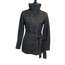 Ann Taylor Petite Black Gray Belted Jacket SP Wool Blend Zip NEW  Modo Collar - $37.39