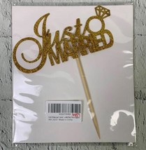 Just Married Cake Topper Gold Glitter Party Decoration - $12.11