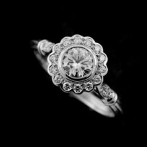 1.60CT Simulated Diamond Vintage Art Deco Wedding Floral Ring Sterling Silver - £83.07 GBP