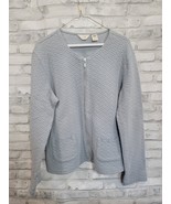 J. Jill Quilted Full Zip Jacket Medium Gray Blue Warm Cozy Fall Winter - $23.99