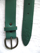 LW Paris Buckle Green Belt Genuine Leather ENGLAND 3D Art Nouveau Relief... - £16.66 GBP