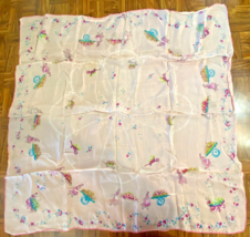 Very Old Silk Rolled Square Scarf Kerchief Floral Girls w/Wheelbarrows P... - £16.61 GBP