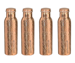 Ayurveda Copper Water Hammered Drinking Bottle Drinkware Health Benefit Set Of 4 - £48.92 GBP