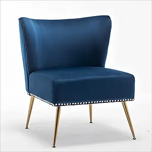 Thia Armless Velvet Accent Chair For Living Room, Elegant Seat With Nailhead Tri - £166.35 GBP