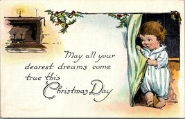 May All Your Dearest Dreams Come True This Christmas Day Linen 1930-45 P... - $7.50