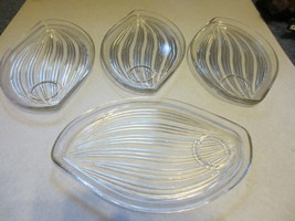 4 Vintage Clear Sort Of LEAF-SHAPED Snack Tray Plates Dishes - $17.41