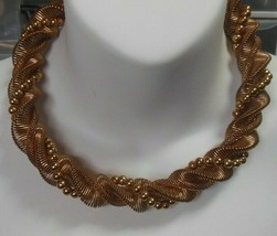 Vintage Massive Gold-tone Twisted Wire/Mesh/Bead Chunky Collar Necklace - £67.11 GBP