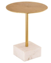 Horchow White Marble & Gold Brass Accent Martini End Table Round Modern Glam - $379.00