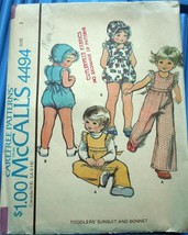 Vintage McCall’s Toddlers’ Sunsuit &amp; Bonnet Size 3 # 4494  Copyright 1975 - £5.49 GBP