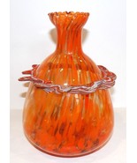 VINTAGE MURANO ITALY ART GLASS ORANGE &amp; WHITE WITH GOLD AVENTURINE 8 3/8... - €98,88 EUR