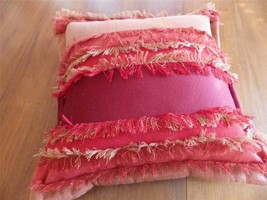 Decorator Throw Pillow Square Red Orange Fringe 18&quot; - £22.07 GBP
