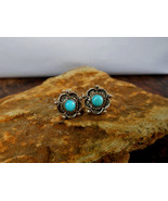 Blue Turquoise Flower Stud Earrings 925 Sterling Silver, Handmade Women ... - £32.42 GBP