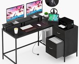 54&quot; L Shaped Desk With File Drawers, Office Computer Desk With Outlet, M... - $296.99