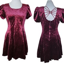 Vintage Womens Medium Velvet Formal Dress Strappy Back Fit N Flare 90s Burgandy - £45.82 GBP