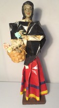 Vintage Xalisco Mexico Paper Mache Statue Woman selling flowers out of basket - £23.54 GBP