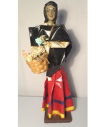 Vintage Xalisco Mexico Paper Mache Statue Woman selling flowers out of b... - £23.70 GBP
