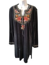 Time for Me Floral Embroidered Velvet Midi Dress Gray Greenish Lava Size... - $60.50