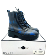 GUESS  Fearne Lug Sole Lace Up Tartan Boots- Medium Blue, US 6M - $32.67