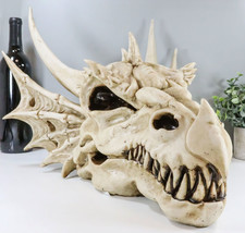 Large Elder Dragon Skull Statue Legendary Erathia Fossil Skeleton 18&quot;L Figurine - £95.69 GBP