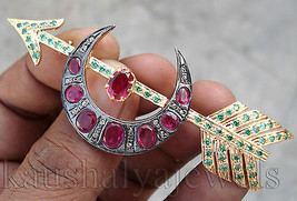 Victorian 0.42ct Rose Cut Diamond Ruby Gemstone Brooch Christmas Holiday - £517.40 GBP