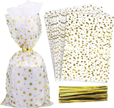 COQOFA 200 Pcs Star Printed 6&quot;X10&quot; Gift Wrap Cello Cellophane Treat Bags Party F - £13.02 GBP