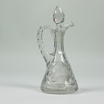 Vintage Crystal Glass Cruet With Stopper &amp; Intricate Etched Design - $23.74