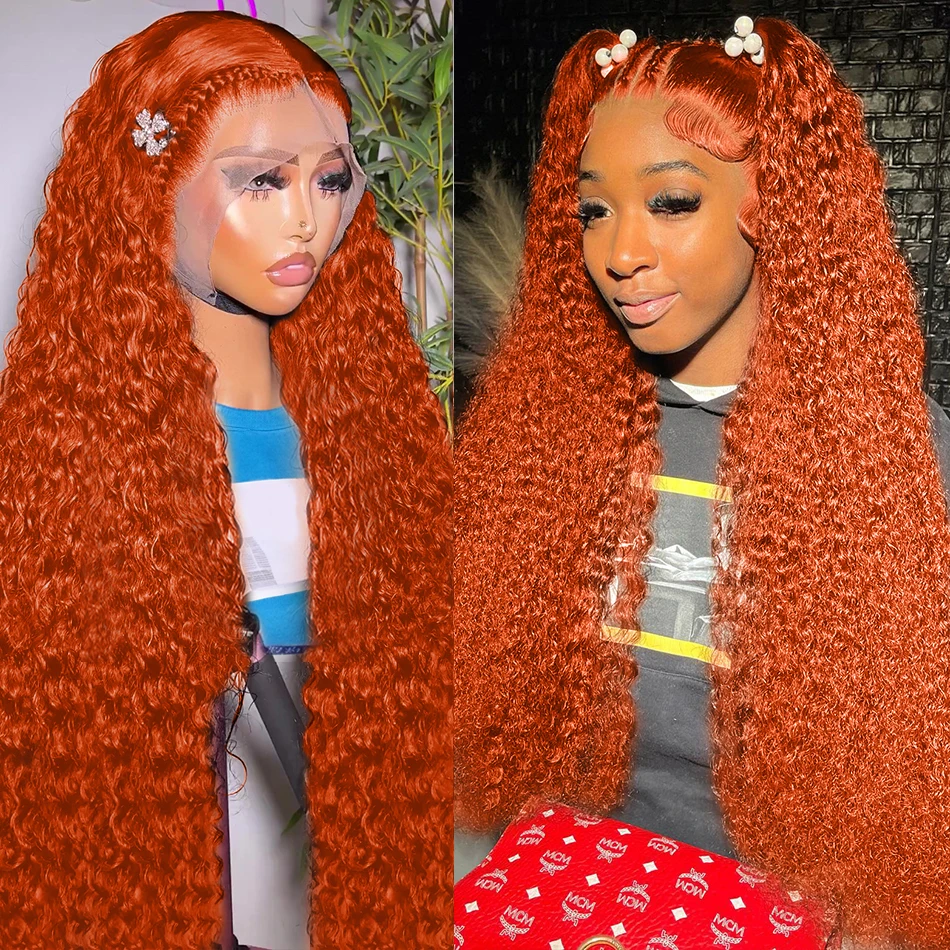 30 Inch Ginger Orange Color 13x6 Full Lace Front Wigs Water Curly Human Ha - £76.38 GBP+
