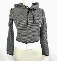 Mango MNG Casual Sportswear Hoodie full zip Jacket Striped Black &amp; white... - $12.99