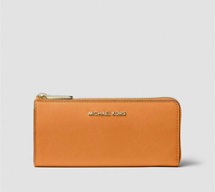 New Michael Kors Jet Set Travel Large Leather Quarter-Zip Wallet Cider - £60.66 GBP