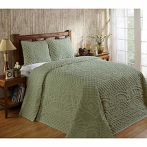 2 Piece Sage Green Chenille Geometric Tufted Pattern Bedspread Twin Set,... - $117.80