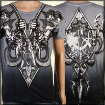 Poseidon Trident Sea Greek Myth Foil Rock Metal UFC MMA Men T-Shirt Grey Dip Dye - £18.37 GBP