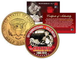 MUHAMMAD ALI * 50th Anniversary Gold Medal * JFK Half Dollar 24K Plated ... - £6.75 GBP