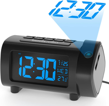 LIORQUE Projection Alarm Clock for Bedroom, Radio Alarm Clock with Projection on - £30.00 GBP