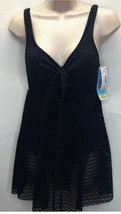 Swim Solutions Crochet Bow Front Tummy Control Swimdress Size 18 Black W Bra - £18.30 GBP