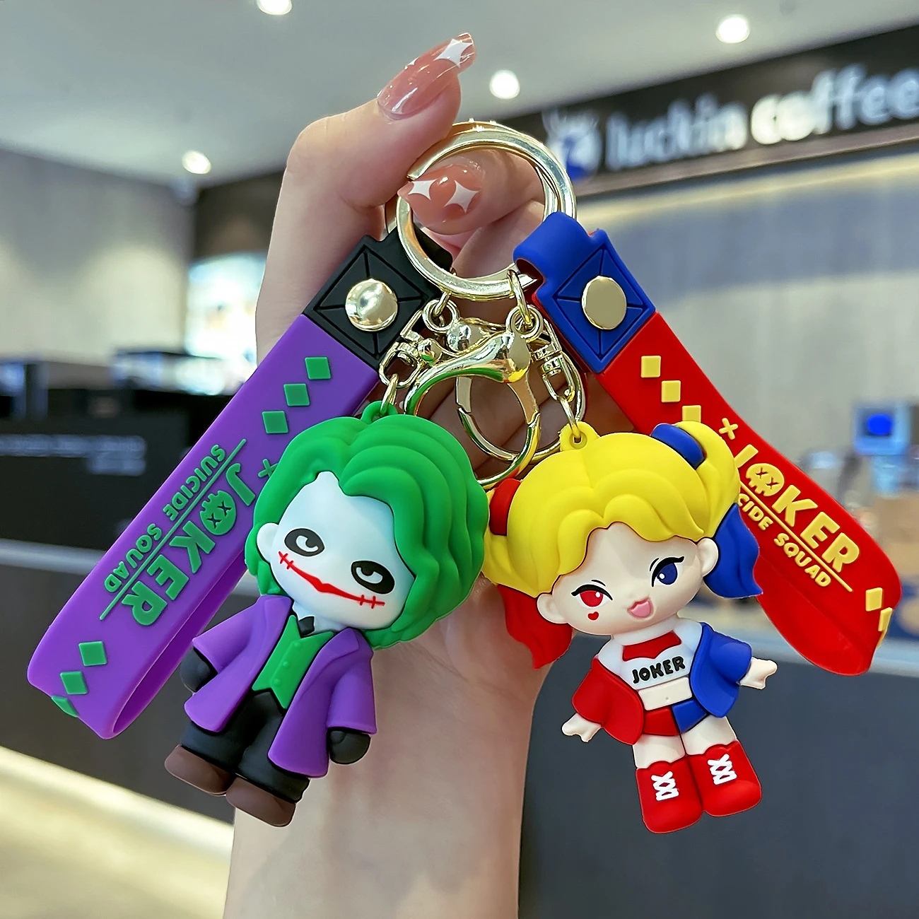 Suicide Squad The Joker &amp; Harley Quinn Keychain Silicone Action Figures - £10.36 GBP