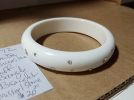 3&quot; Lucite Plastic White Studded Rhinestone Bangle Cuff Bracelet - $20.00