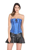 Blue Satin Black Strips Lace Gothic Burlesque Corset Waist Training Overbust Top - £50.96 GBP