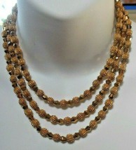 Vintage Signed TRIFARI Triple-strand Textured Chain/Bead Necklace Heavy 18&quot; Long - $64.35