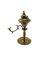 Antique Solid Brass Whale Oil lamp w Handle &amp; Snuffer Cap 7 Inch - $92.10