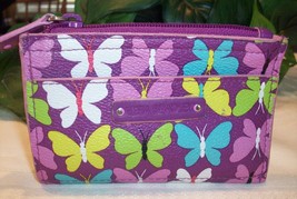 Vera Bradley Flutterby Mini Skinny Zipper Coin Purse Key Case Purple Butterfly - £23.18 GBP