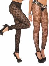 Angelique Womens Black Lace and Fence Net Leggings Nylon Tights- 2 Pack - £22.36 GBP