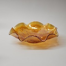 NORTHWOOD Blossoms And Palms 9&quot; Carnival Glass Bowl - Ruffled Crimped Marigold - £30.12 GBP